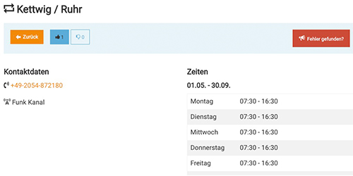 Schleusendetails und Betriebszeiten
