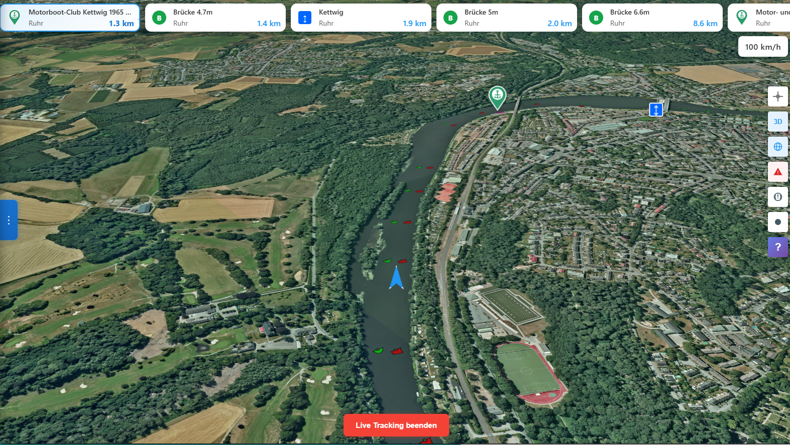 Navinaut Live-Tracking in der 3D-Satellitenansicht auf dem Wasser