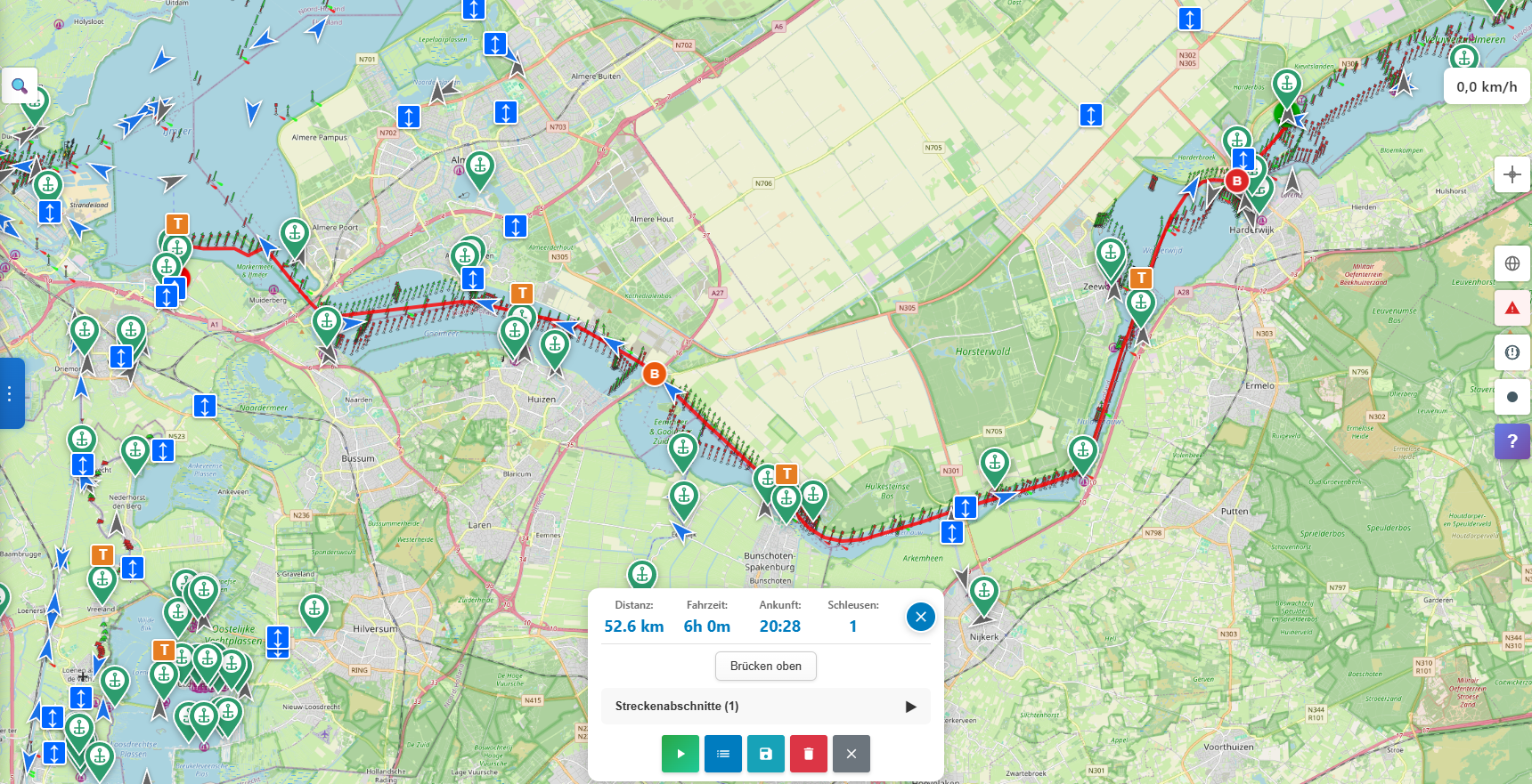 Karte: Bootsroute Dronten nach Muiden