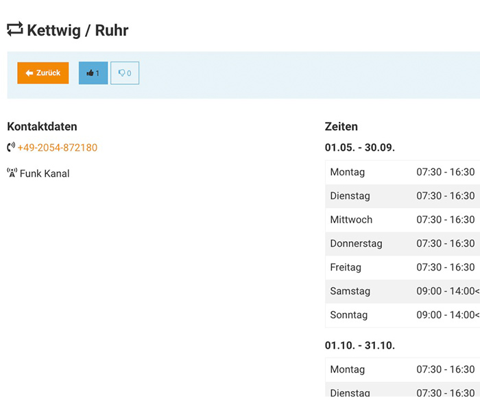 Schleusenzeiten und Kontaktdaten